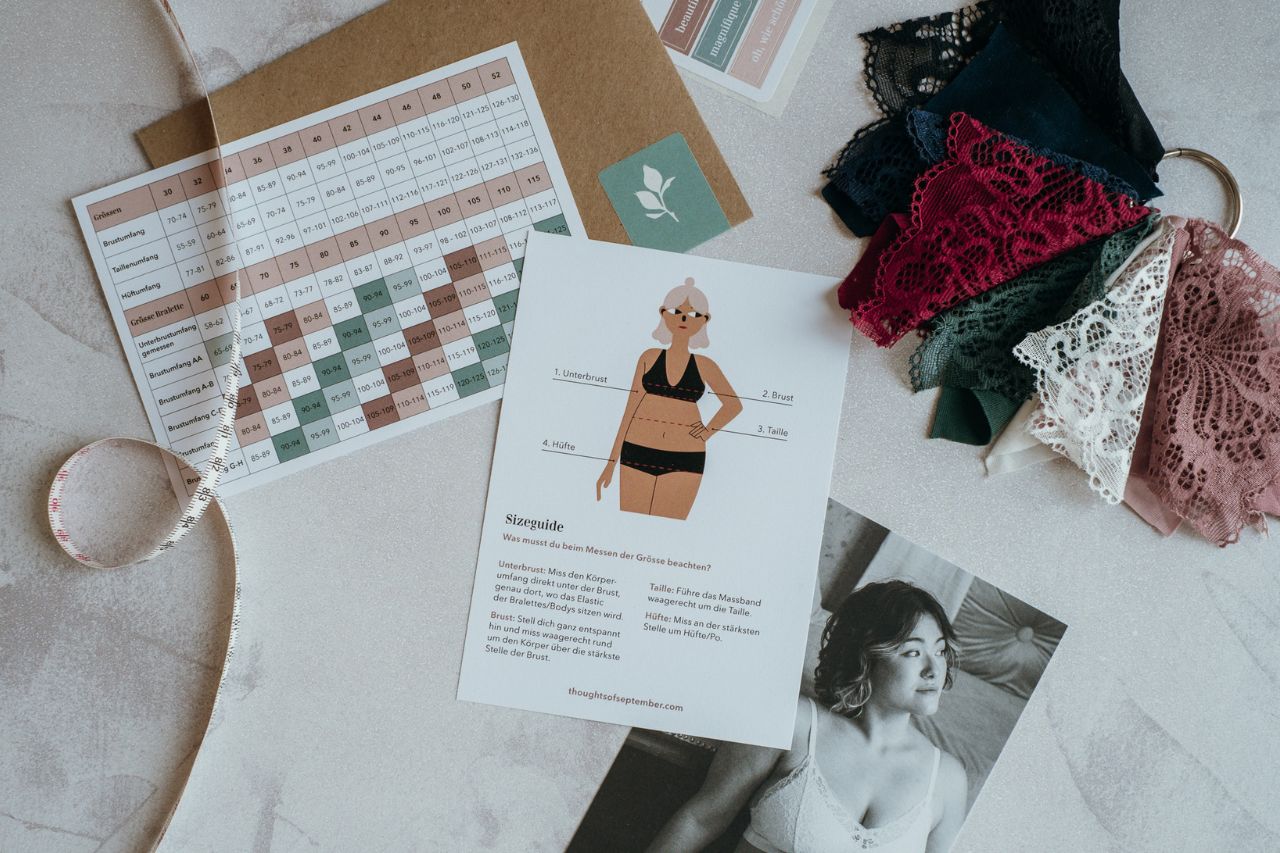 Gutschein Package mit Stofffarb Muster und size guide