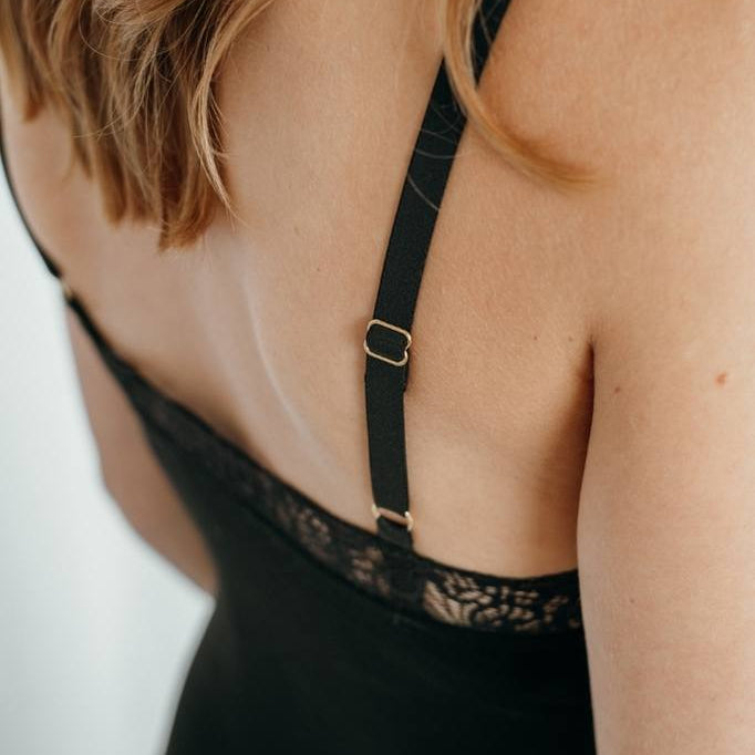 Close-up of an adjustable strap from the Jina lace body.