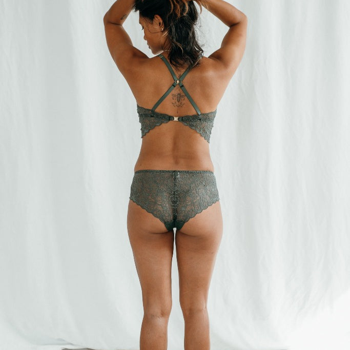 Back view of Vivi lingerie made from sustainable materials.