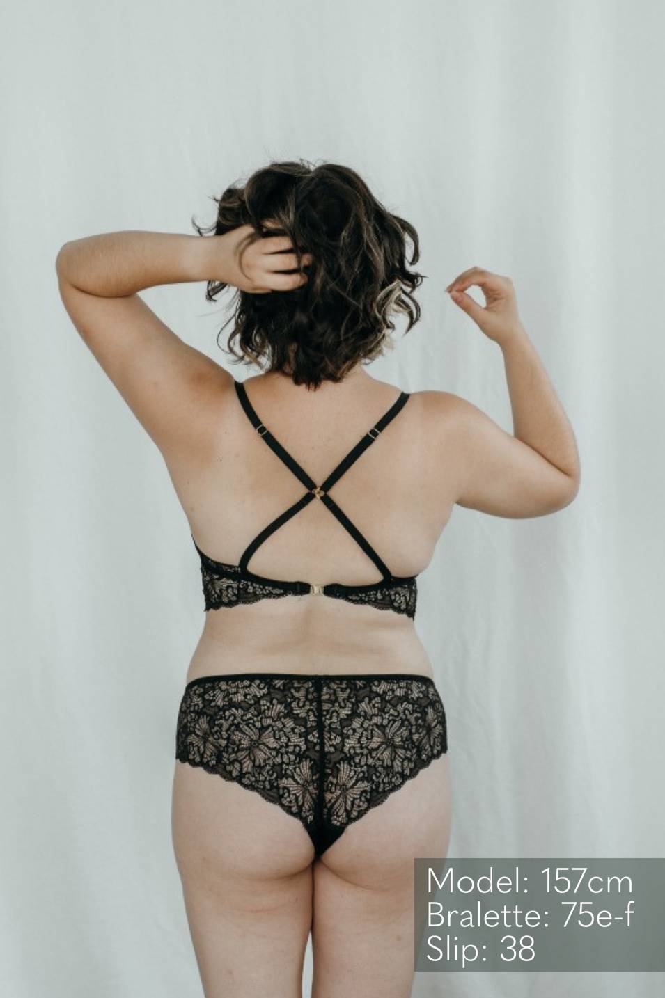 Bralette and slip Vivi from lace photographed from behind.