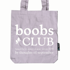 Mock-up Bild von der Boobs Club Tasche von der Frontseite mit dem Boobs Club Schriftzug.