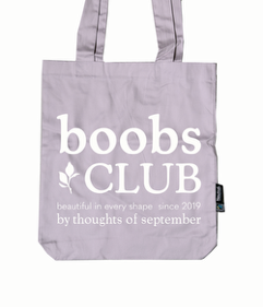 Mock-up Bild von der Boobs Club Tasche von der Frontseite mit dem Boobs Club Schriftzug.