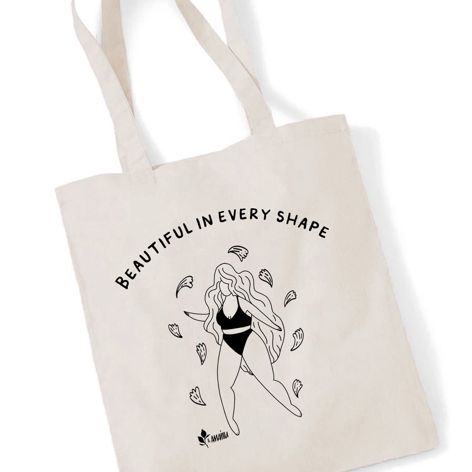 Stofftasche mit Zeichnung von einer tanzenden Frau.