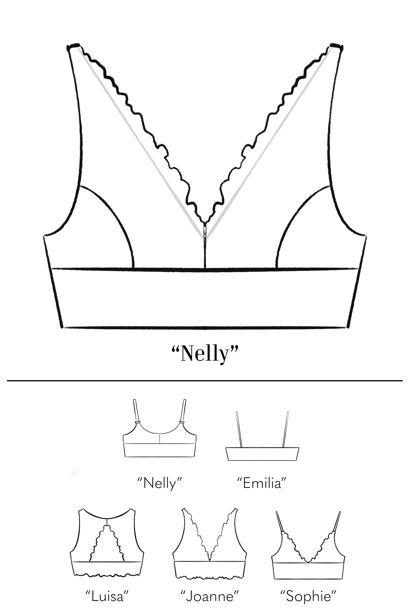 Skizze Bralette Nelly mit den verschiedenen Trägern