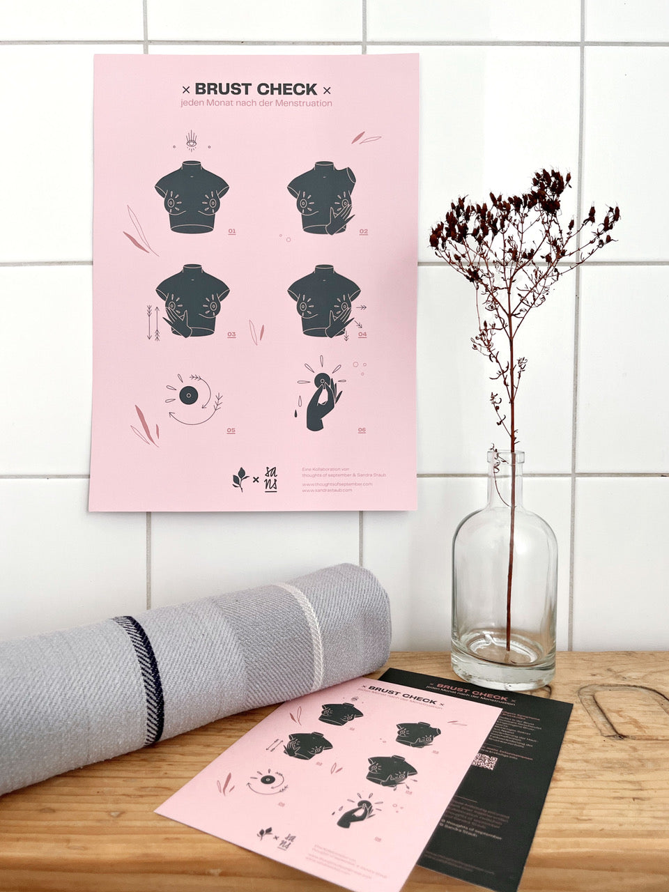 Breast check poster in rose for on the wall.